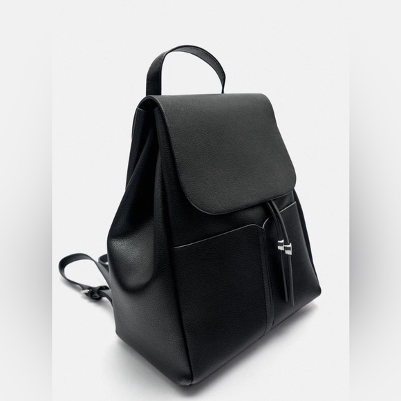 Zara Basic Collection Classic Black Faux Leather Backpack - Picture 6 of 15